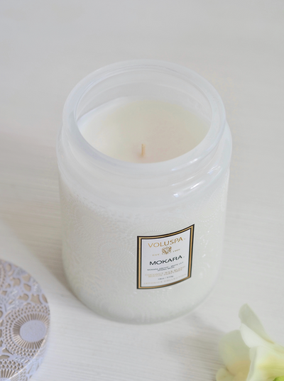 Mokara Embossed Glass Jar Candle | Large