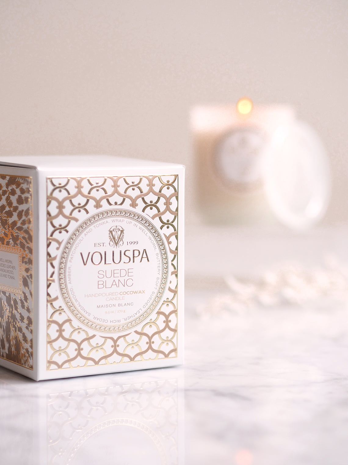 Suede Blanc Boxed Classic Candle - The Cross Decor & Design