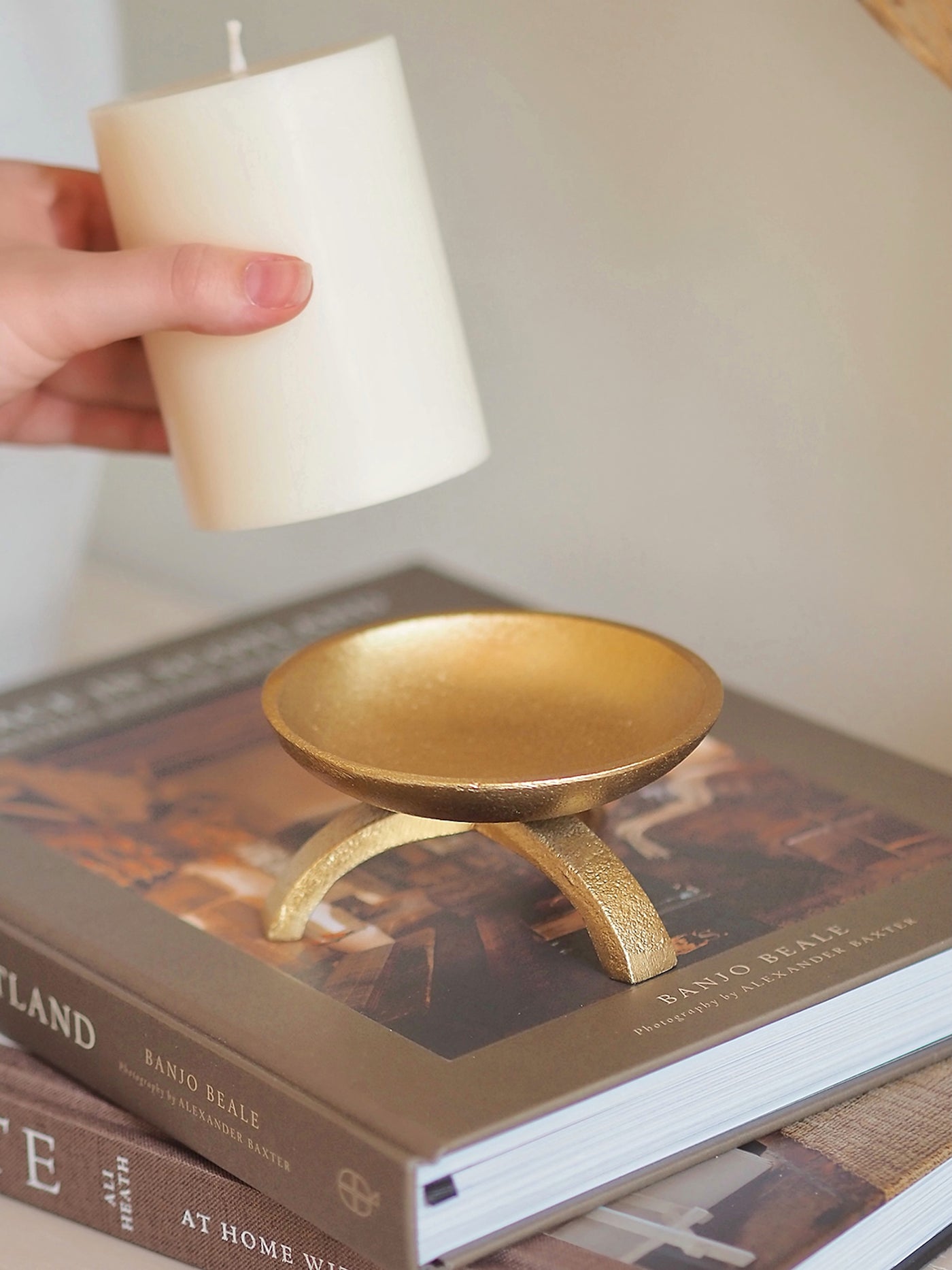 Brass Tripod Pillar Candle Holder