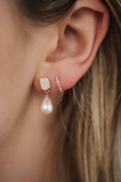 Baroque Pearl &amp; Moonstone Petite Drop Earrings