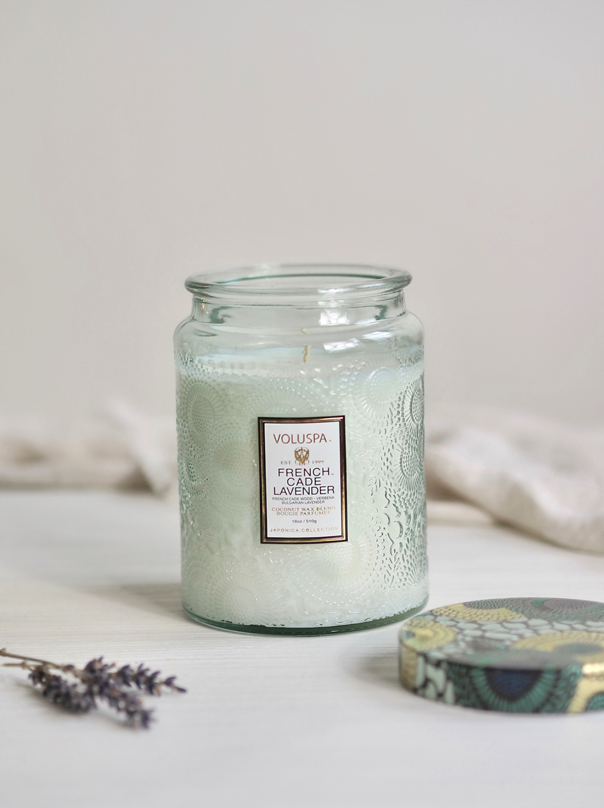 French Cade Lavender Embossed Glass Jar Candle | Large