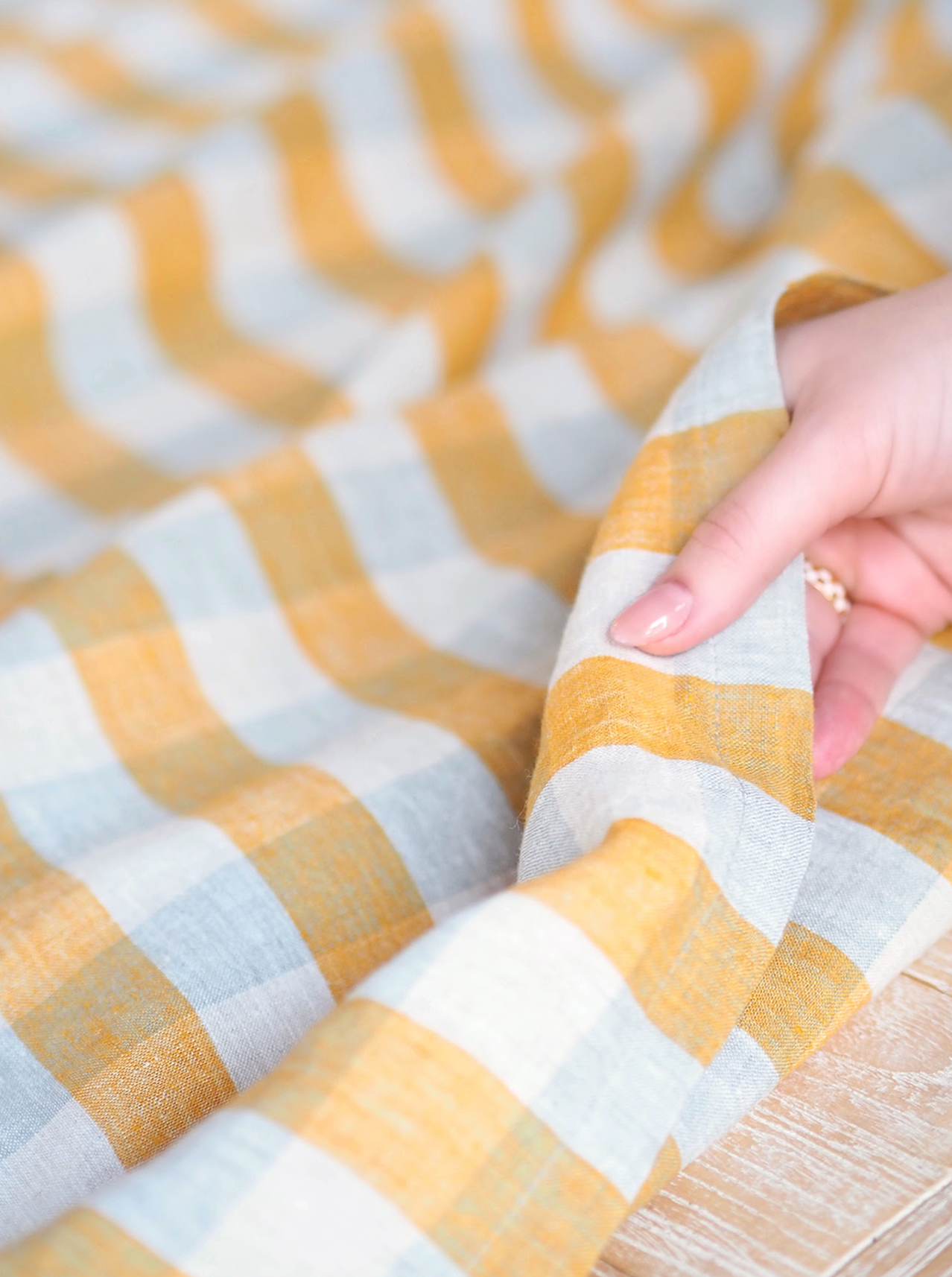Gingham Yellow Linen Tablecloth - The Cross Decor & Design