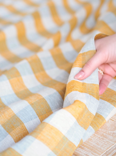 Gingham Yellow Linen Tablecloth - The Cross Decor & Design