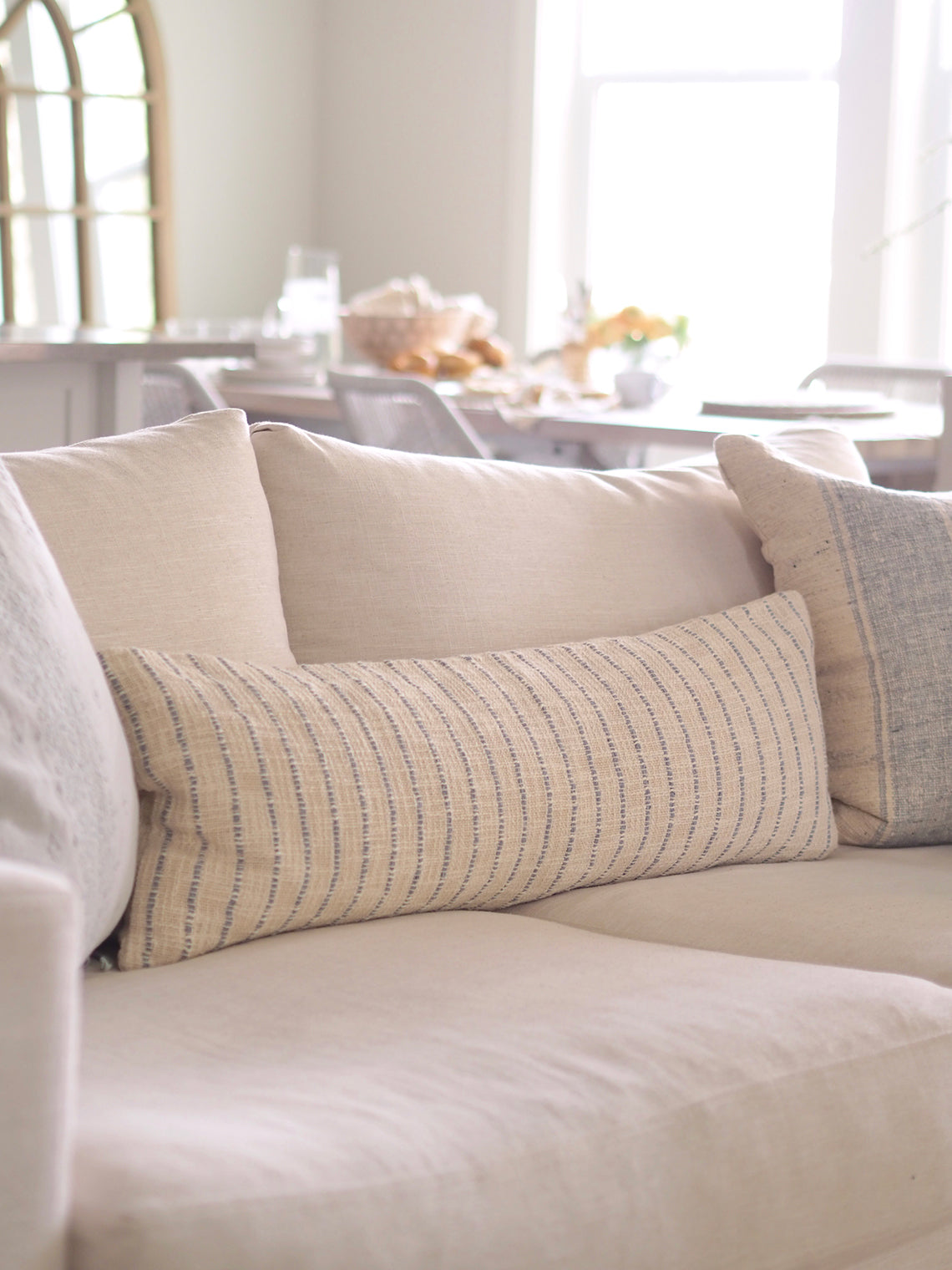 JoJo Ivory/Blue Grey Lumbar Pillow | 14x40 - The Cross Decor & Design