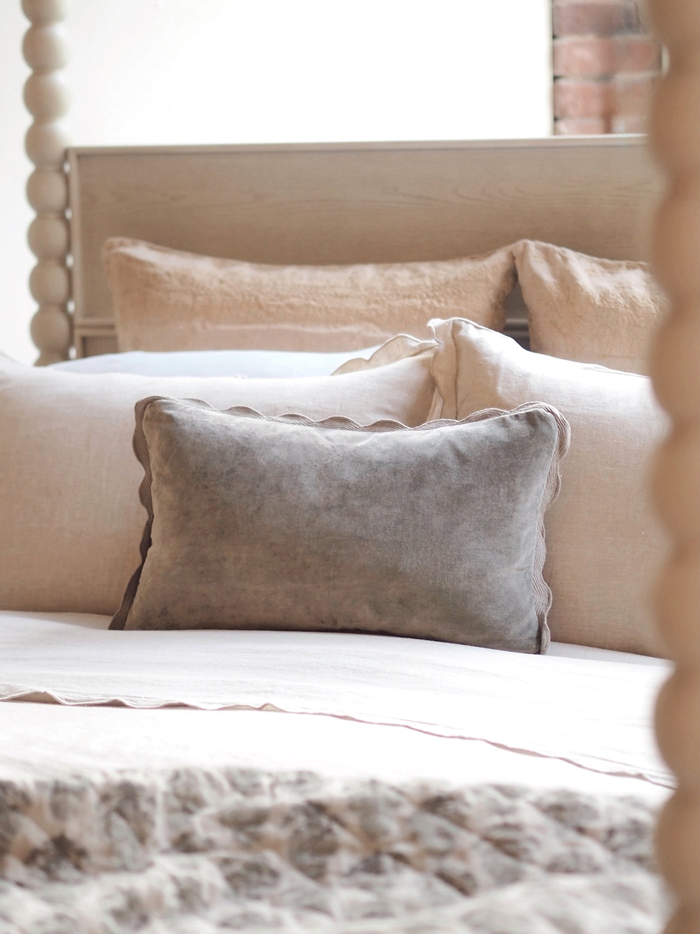 Vivian Scalloped Fog Pillow | 21x12