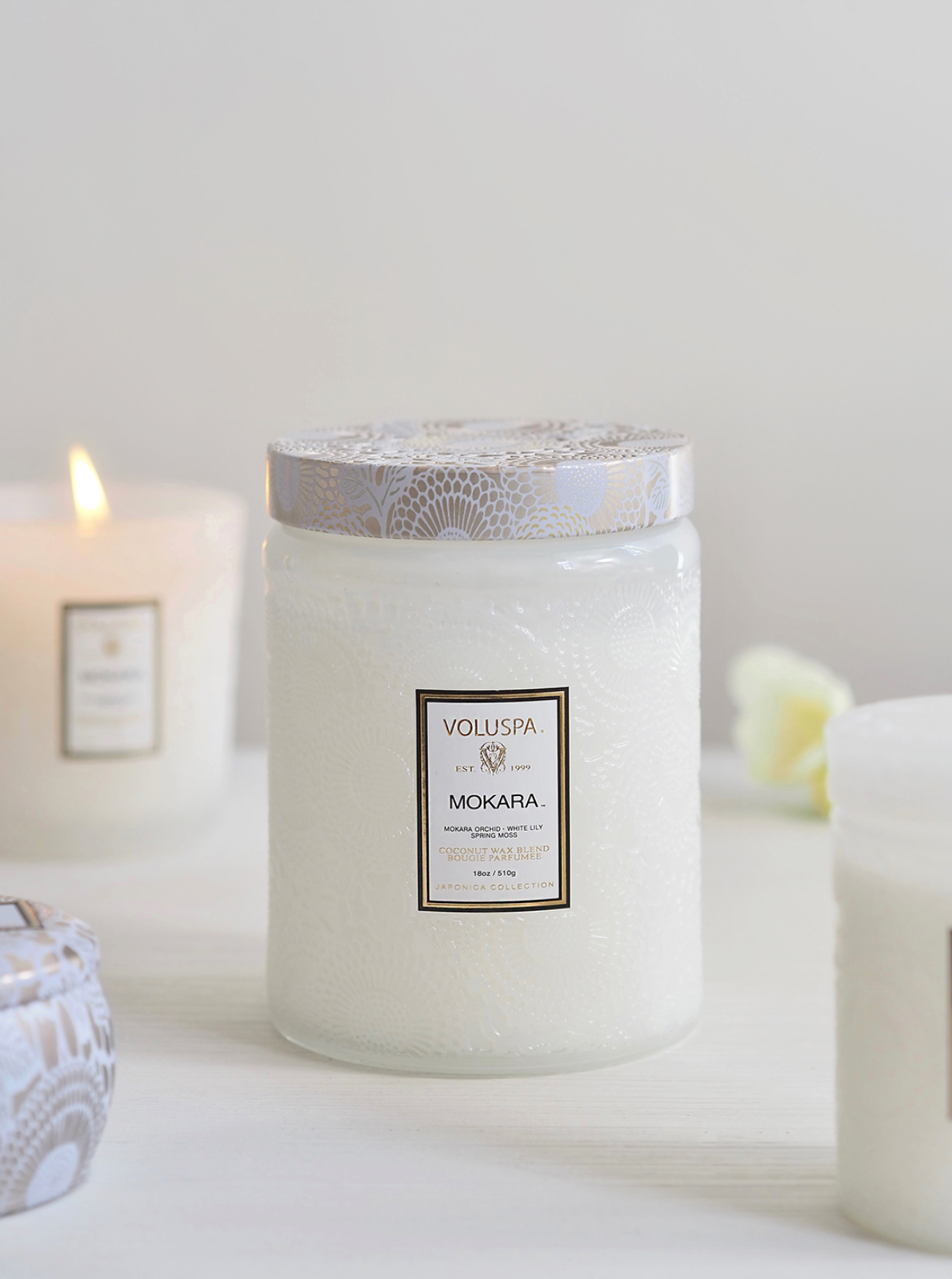 Mokara Embossed Glass Jar Candle | Large - The Cross Decor & Design