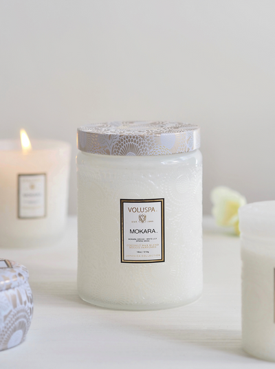 Mokara Embossed Glass Jar Candle | Large - The Cross Decor & Design
