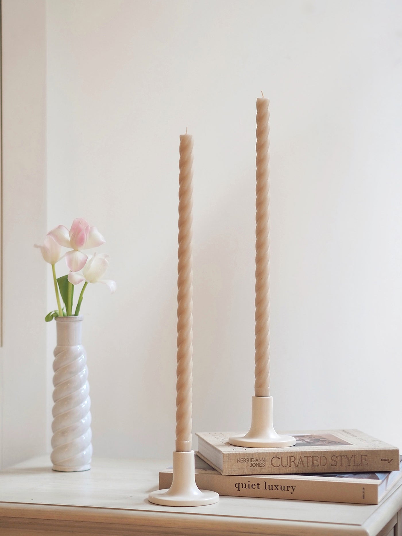 Rope Twist Parchment Taper Candle Set | 18"