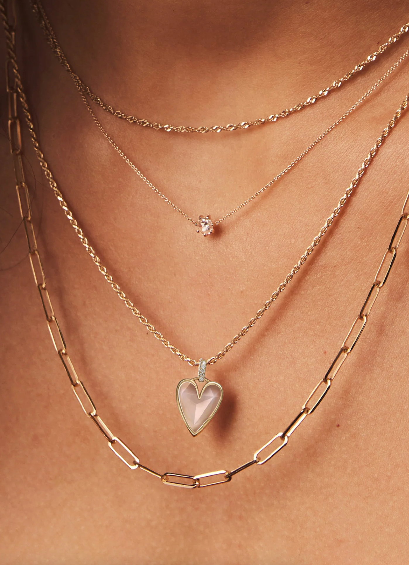 Pink Opal Diamond Heart Mood Charm Necklace