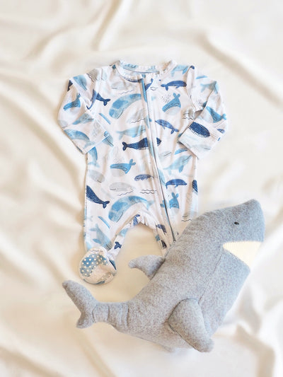 Blue Whales Zipper Footie - The Cross Decor & Design