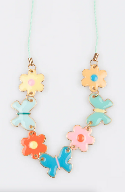 Butterflies & Flowers Enamel Charm Necklace - The Cross Decor & Design