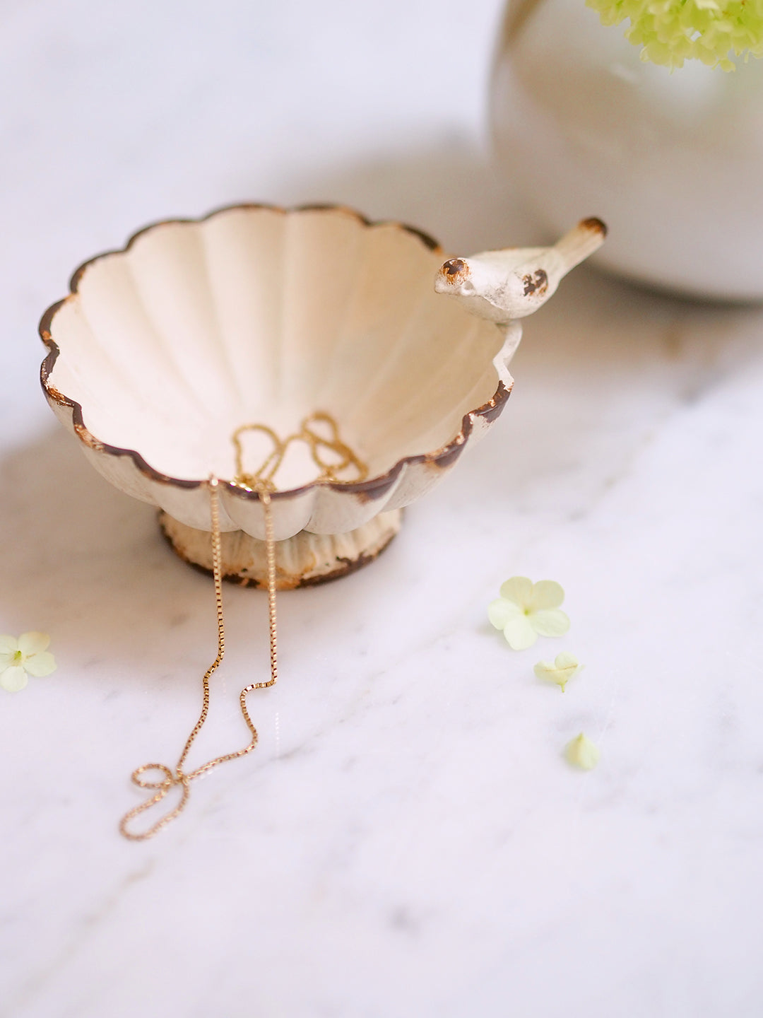 Decorative White Pewter Bowl with bird