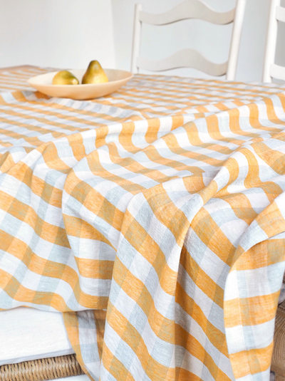 Gingham Yellow Linen Tablecloth - The Cross Decor & Design