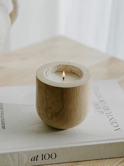 Beige Travertine Refillable Vessel - The Cross Decor & Design