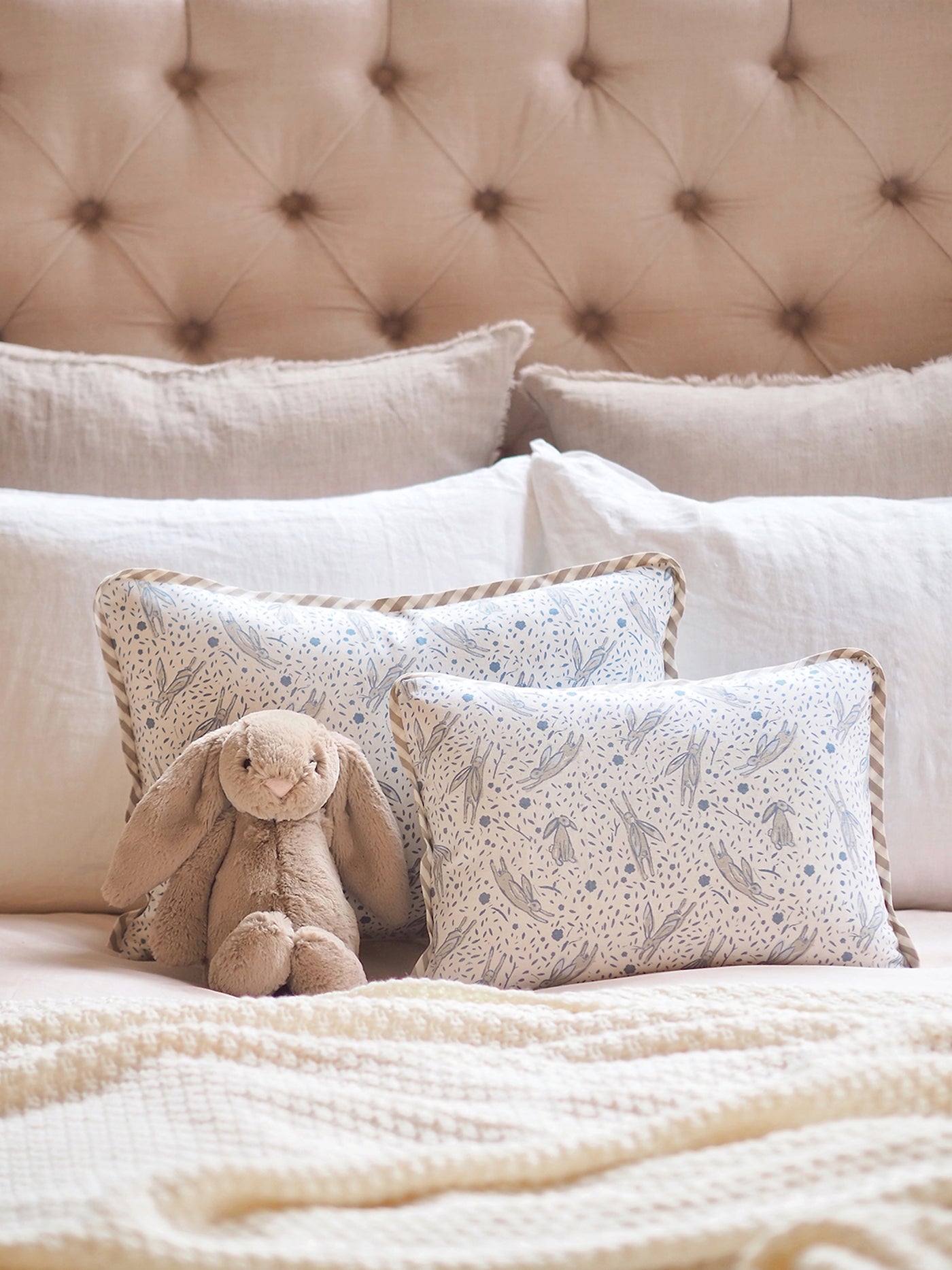 Leaping Rabbits Blue Pillow - The Cross Decor & Design