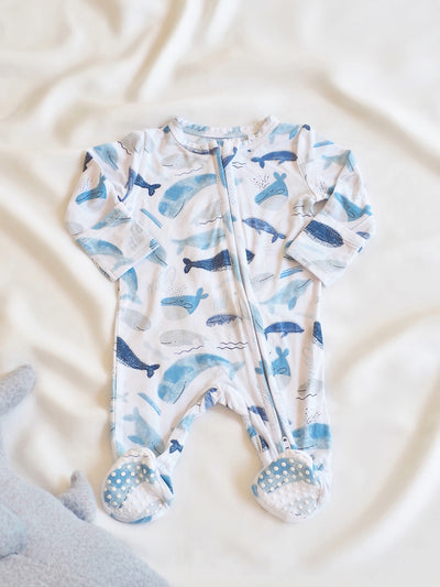 Blue Whales Zipper Footie - The Cross Decor & Design
