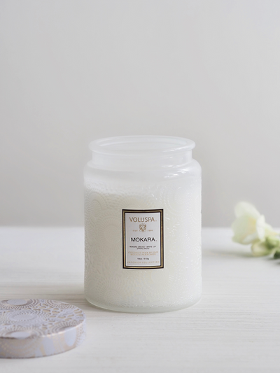 Mokara Embossed Glass Jar Candle | Large - The Cross Decor & Design
