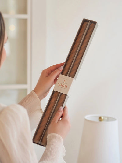 Rope Twist Miel Taper Candle Set | 18"