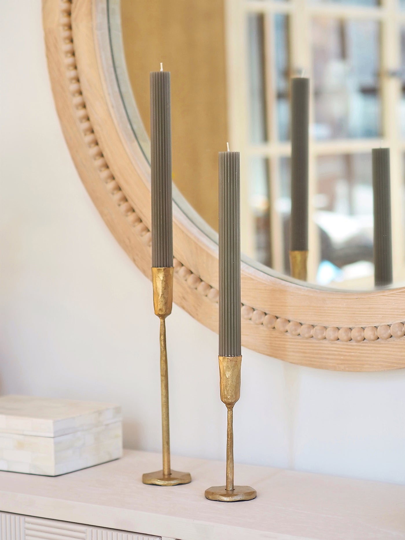 Ribbed Moss Taper Candle Set | 10" - The Cross Decor & Design