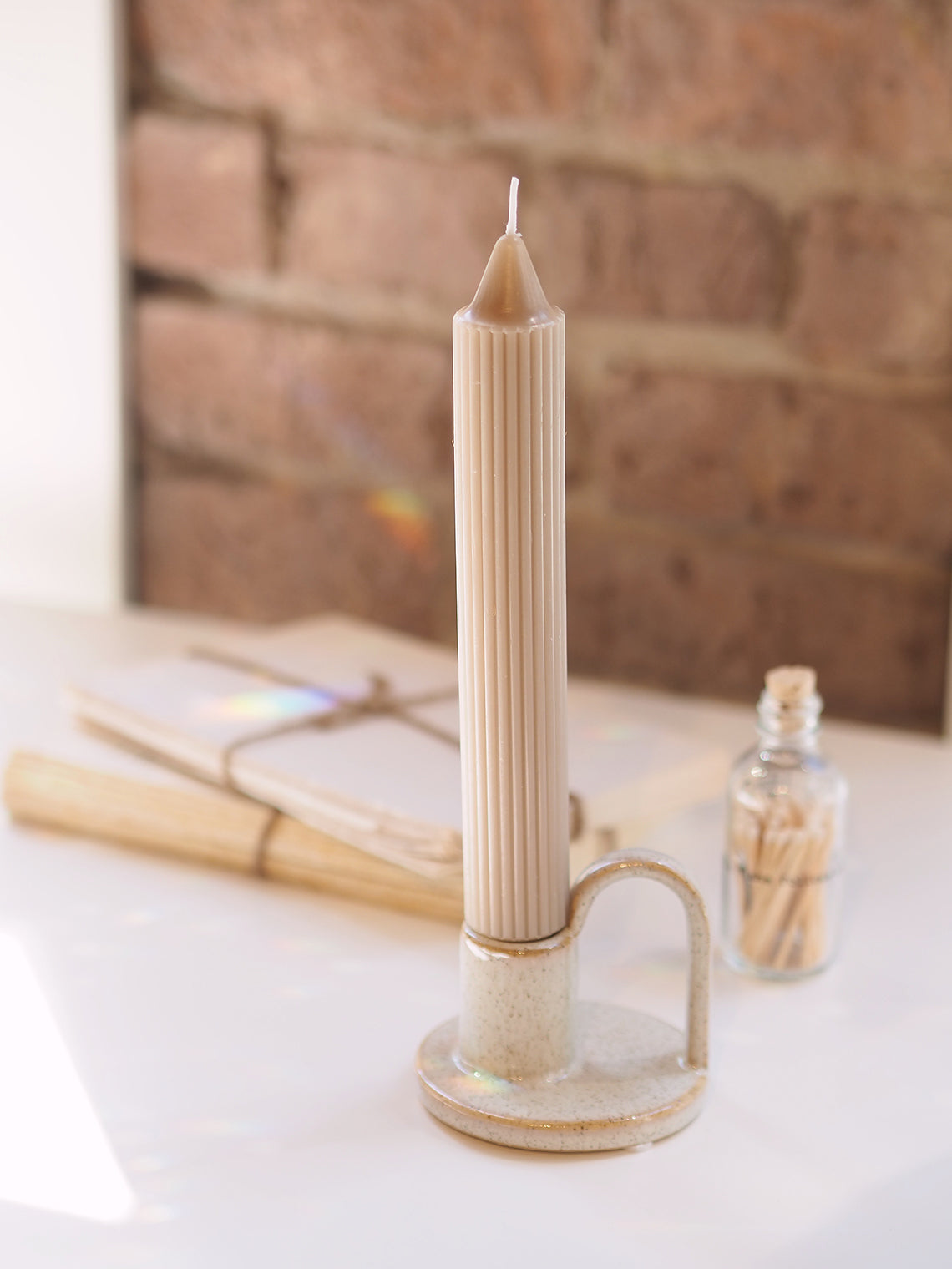 Taupe Grecian Taper Candle