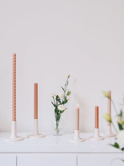 Ribbed Blush Taper Candle Set | 10"