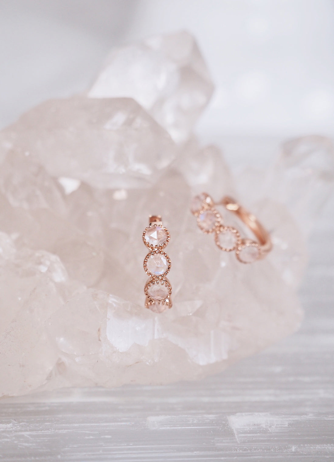 Zara Moonstone Earrings | 14K Rosegold - The Cross Decor & Design