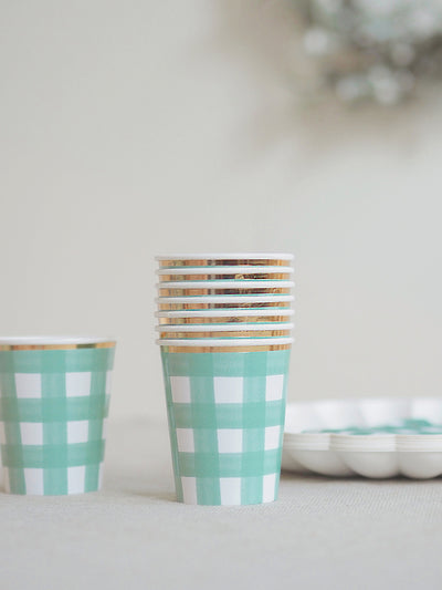 Green Gingham Party Cups