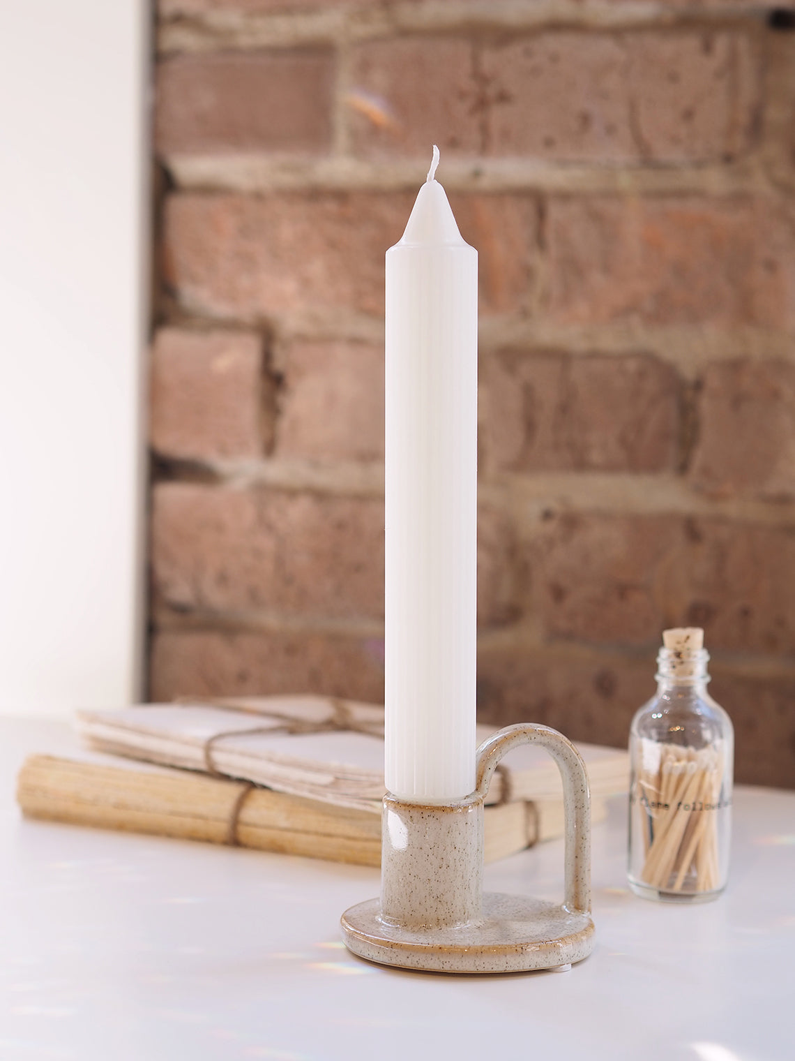 White Grecian Taper Candle