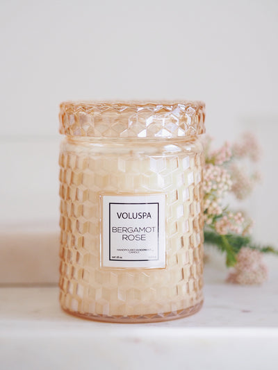 Bergamot Rose Glass Jar Candle | Large - The Cross Decor & Design
