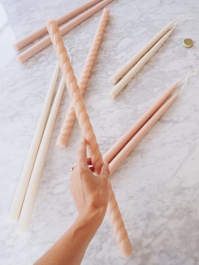 Rope Twist Blush Taper Candle Set | 18" - The Cross Decor & Design
