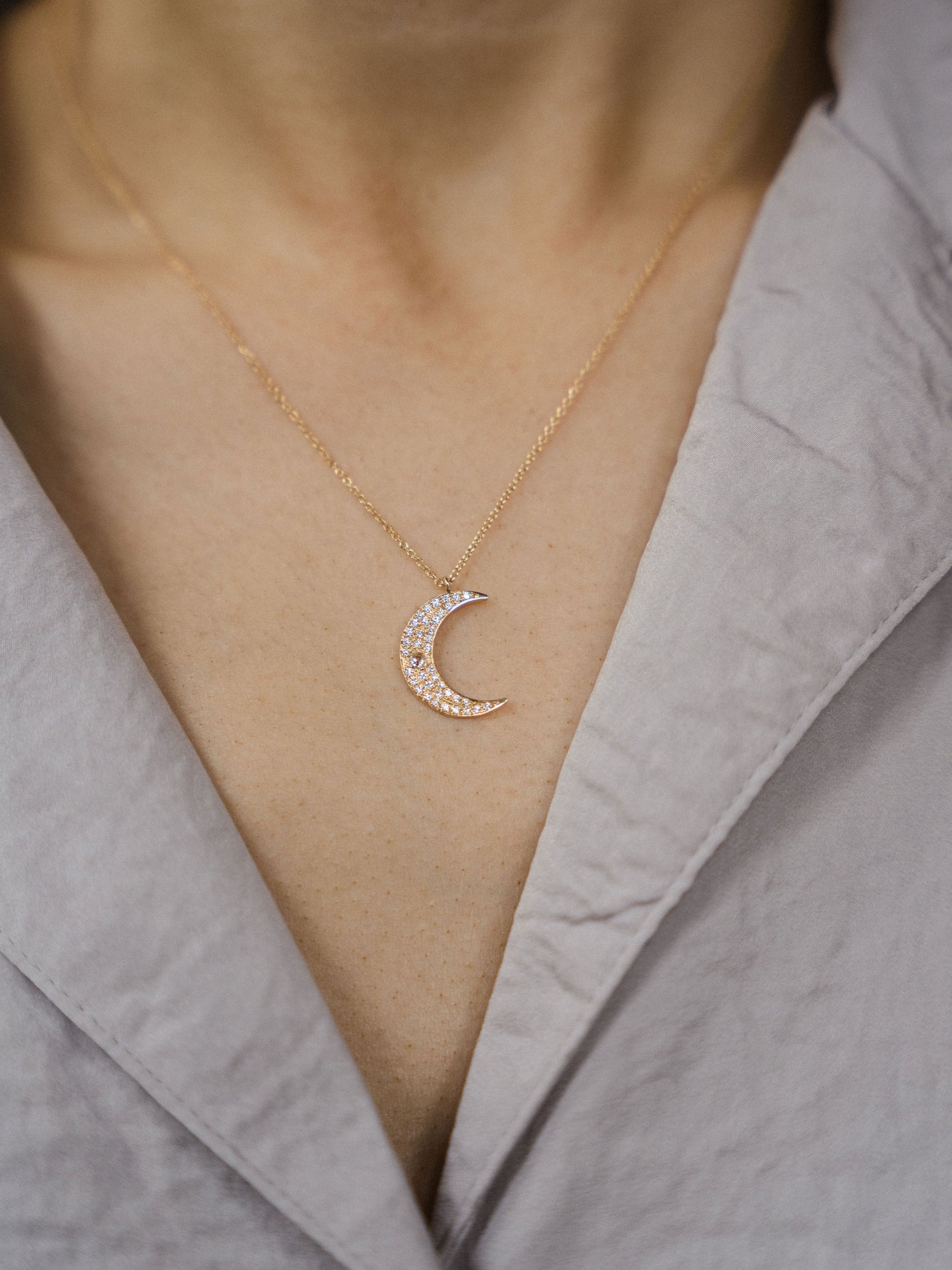 Diamond Moonlight Necklace | 14K Gold
