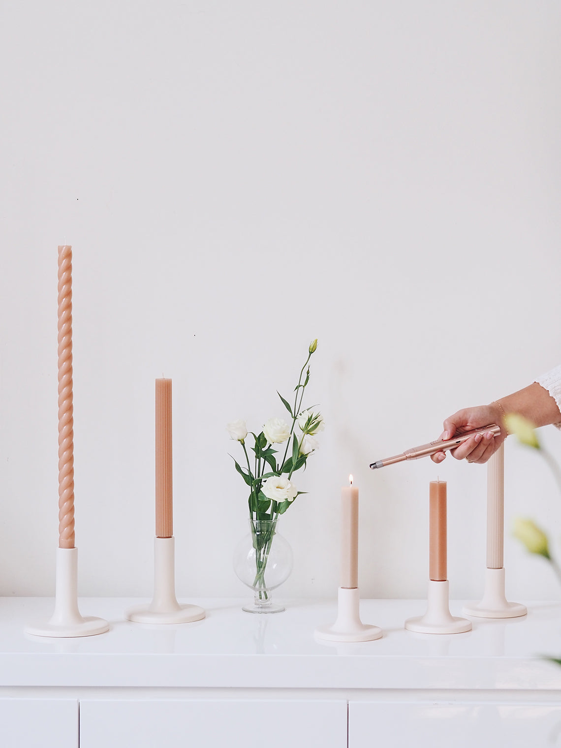 Rope Twist Blush Taper Candle Set | 18" - The Cross Decor & Design