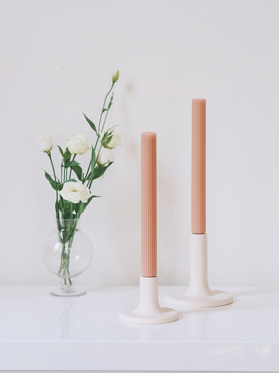 Ribbed Blush Taper Candle Set | 10"