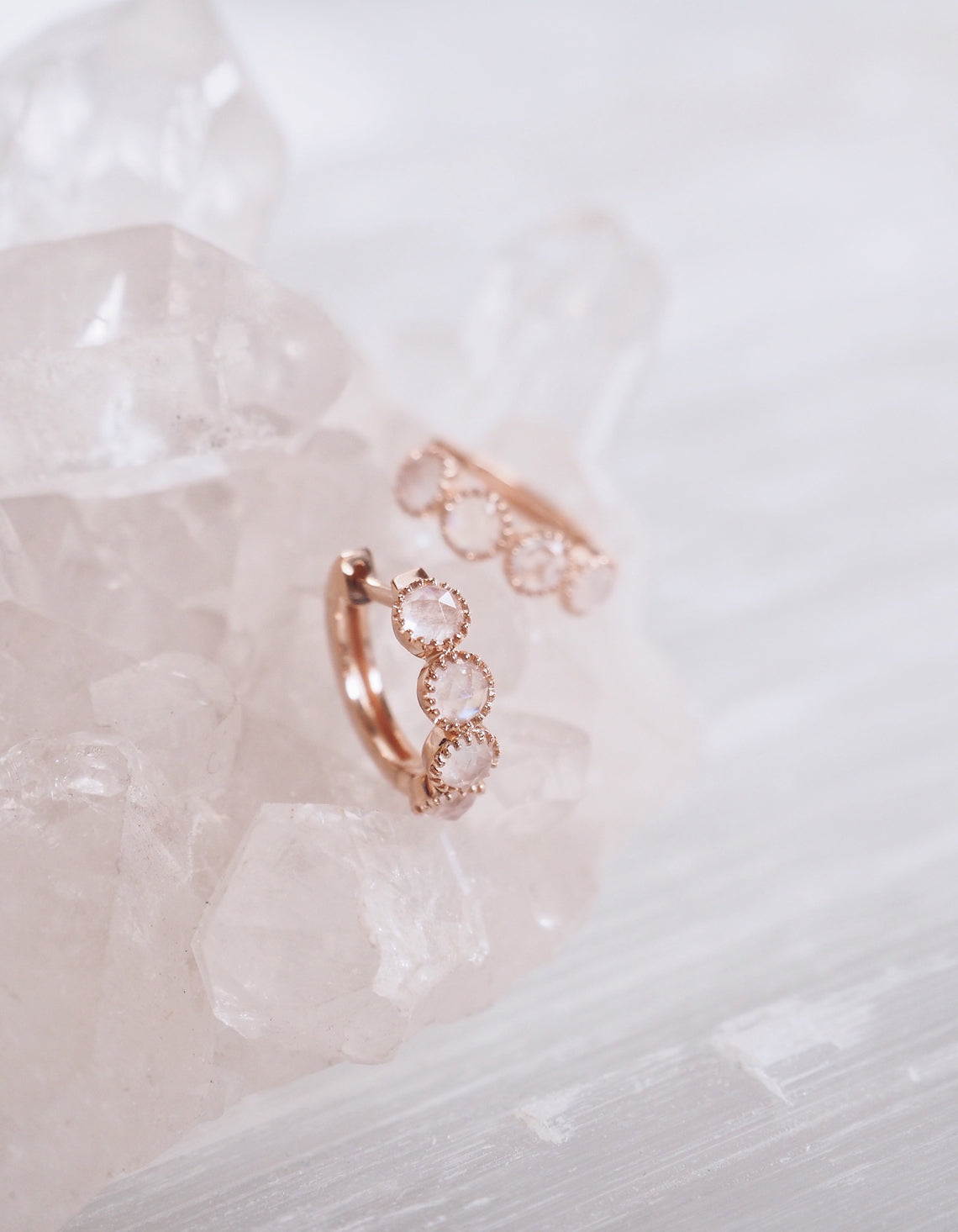 Zara Moonstone Earrings | 14K Rosegold - The Cross Decor & Design