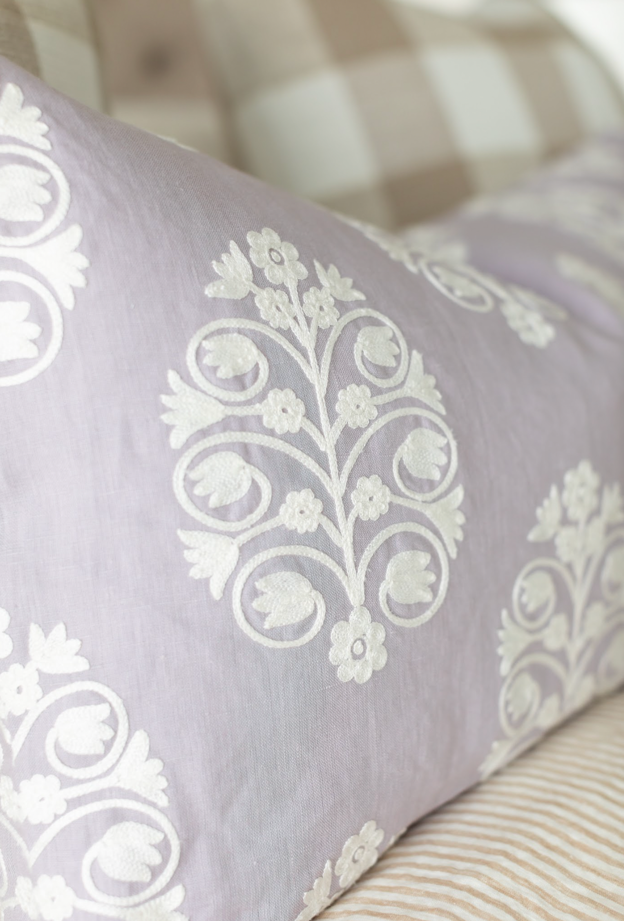 Hyacinth Embroidered Lumbar Pillow | 18x36