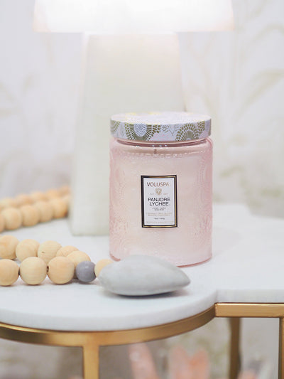 Panjore Lychee Embossed Glass Jar Candle | Large