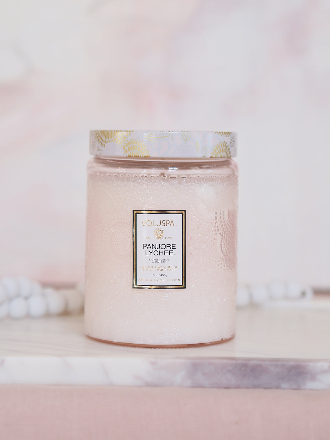 Panjore Lychee Embossed Glass Jar Candle | Large