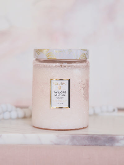 Panjore Lychee Embossed Glass Jar Candle | Large
