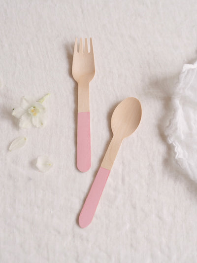 Wooden Cutlery Set Pink