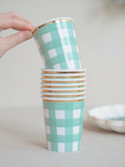 Green Gingham Party Cups