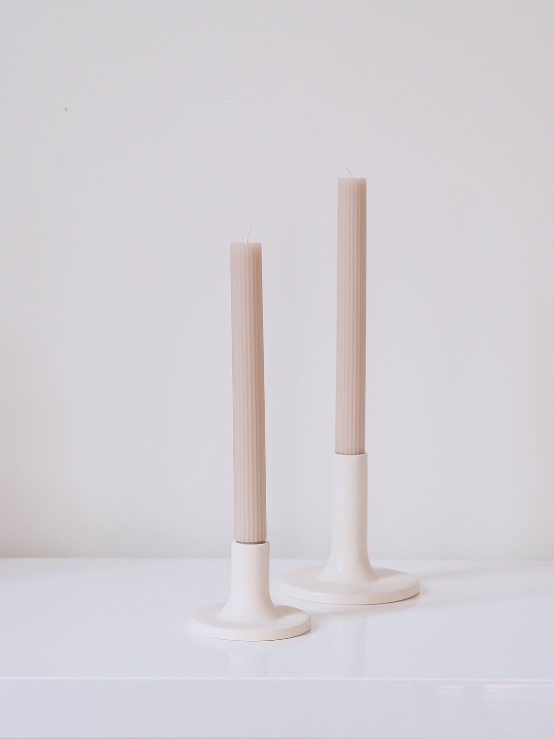 Ribbed Cream Taper Candle Set | 10"